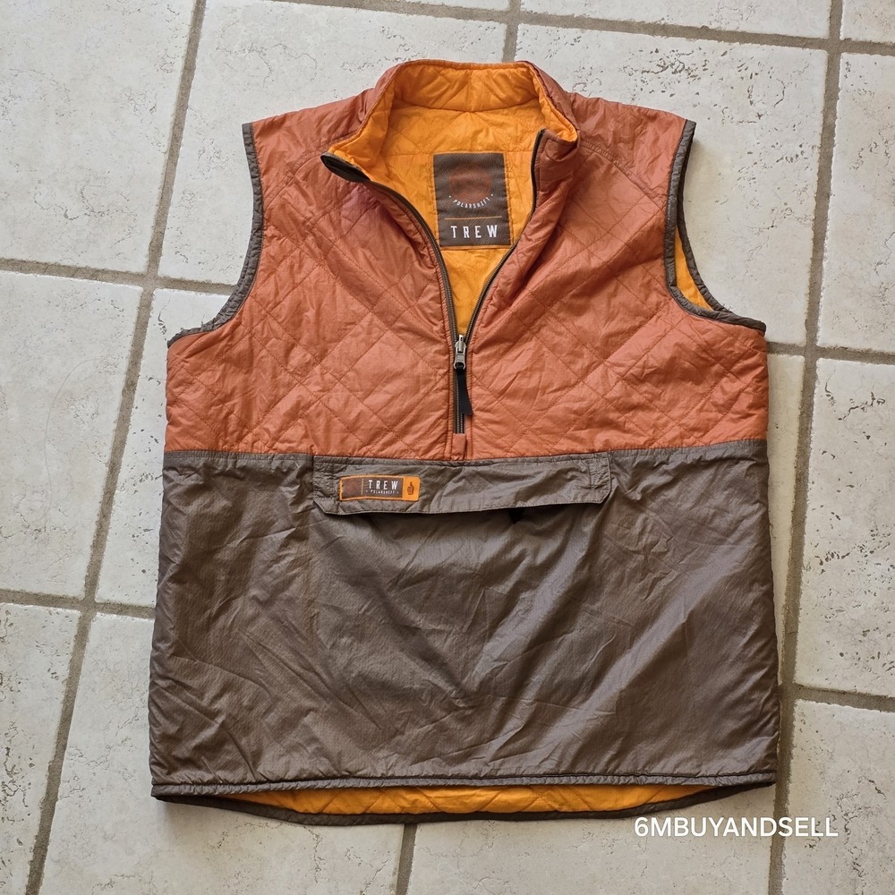 Trew Gear Polarshift Puffer Vest Mens Medium Orange Brown Quilted Quarter Zip